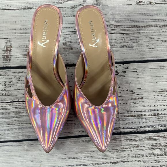 Vivian NY Pink Iridescent Ultra Heels Pumps Mules Shoes size 7.5 M Prom Wedding - Picture 7 of 16